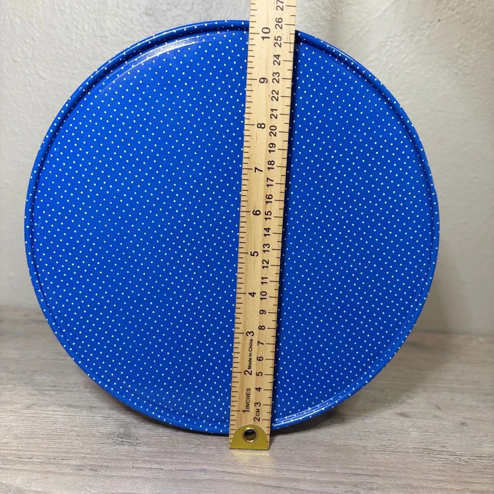 Vintage Teddy Bear Heart Blue Polka Dot Metal Cookie Tin Storage Container 10